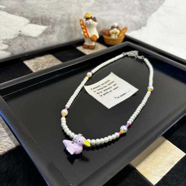 铜合金仿珍珠项链 鸭子zz项链XL2375