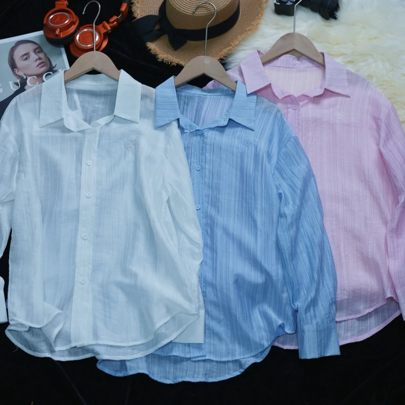 2025夏季时尚慵懒风通勤风刺绣衬衣洋气减龄显瘦莱赛尔防晒衬衫