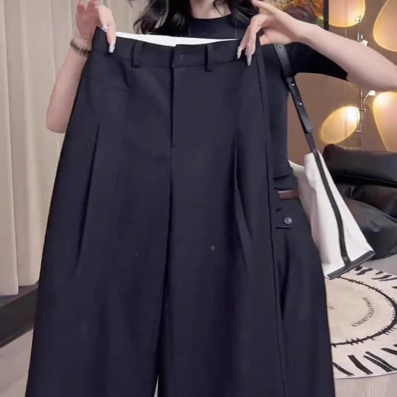 极简风黑色休闲西装裤女2025夏季流行新款高腰时尚显瘦百搭阔腿裤