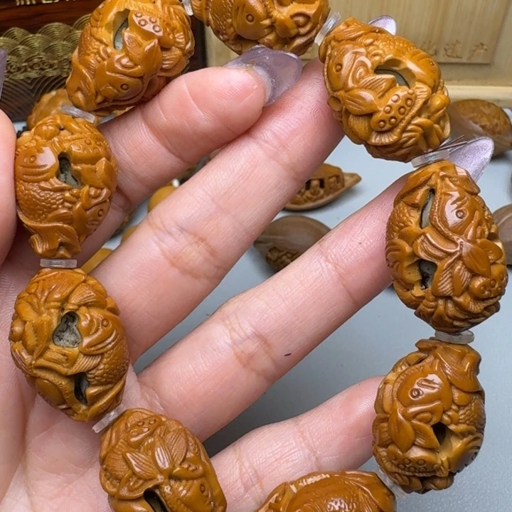 橄榄核手串/手链鱼戏莲花