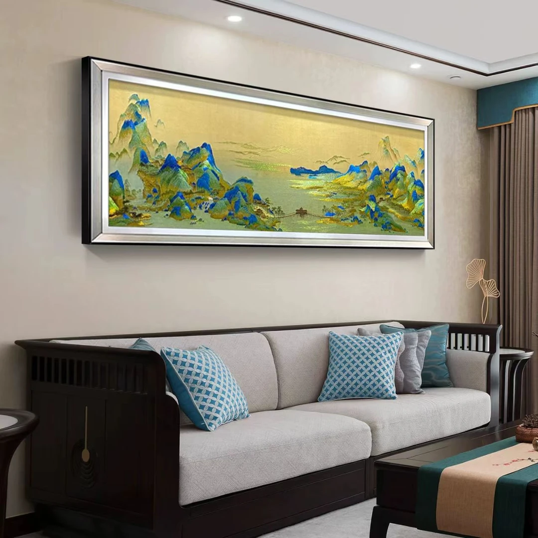 千里江山图织锦绣新中式风格客厅沙发背景墙挂画装饰刺绣画80230