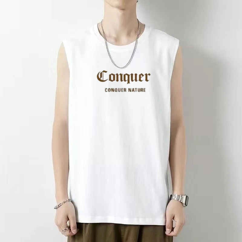 【千总】纯棉无袖宽松舒适T恤时尚百搭简约亲肤圆领无袖-Conquer
