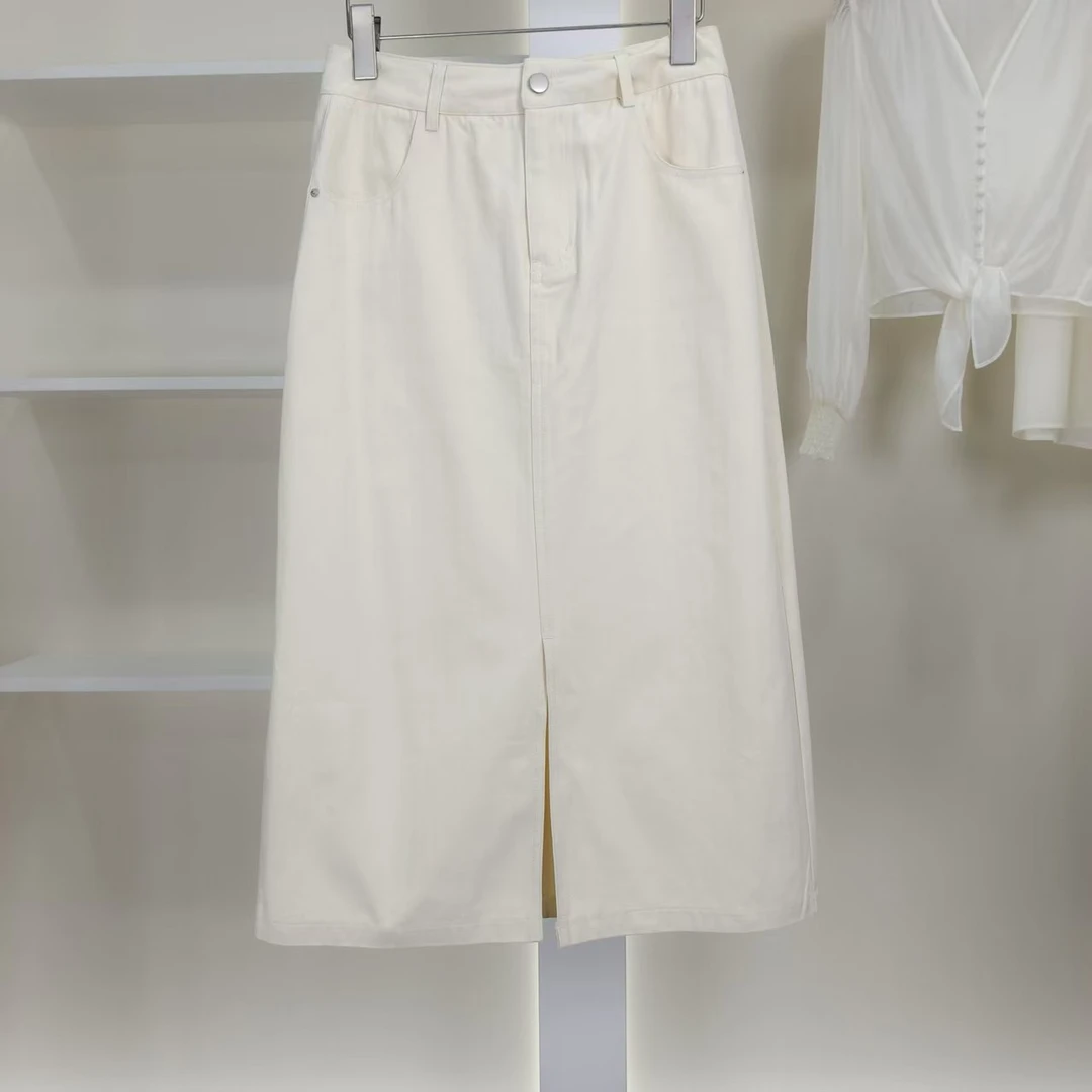 麦迪尚品【白LY】50424264 夏季薄款简约长半裙品牌撤柜女装