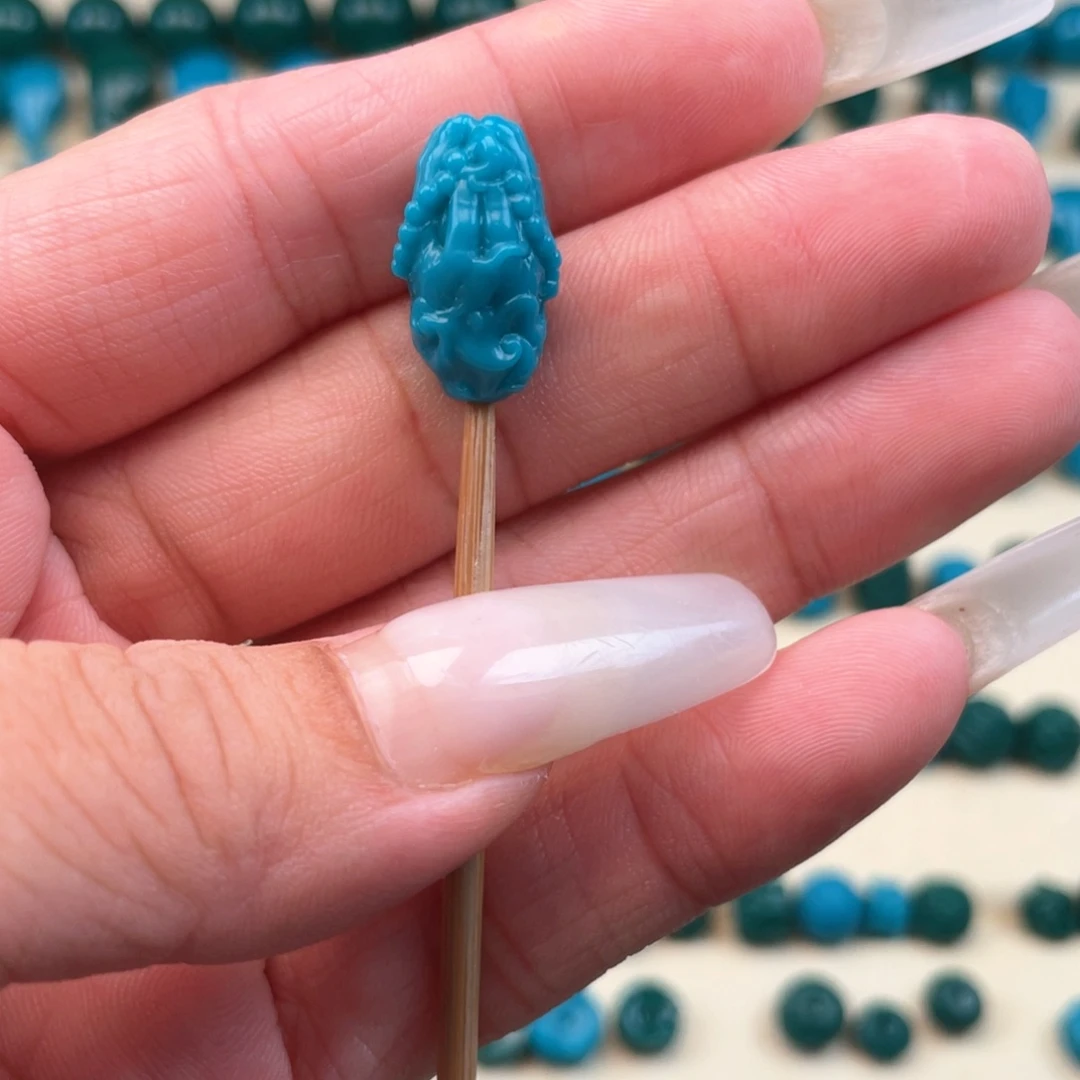 琉璃颈饰苑*闲卡9佛手蓝色一对