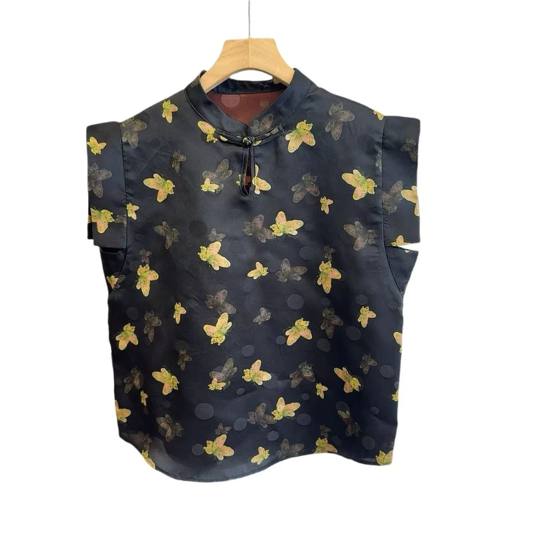 100%桑蚕丝（金蝶）香云纱经绞萝小飞袖