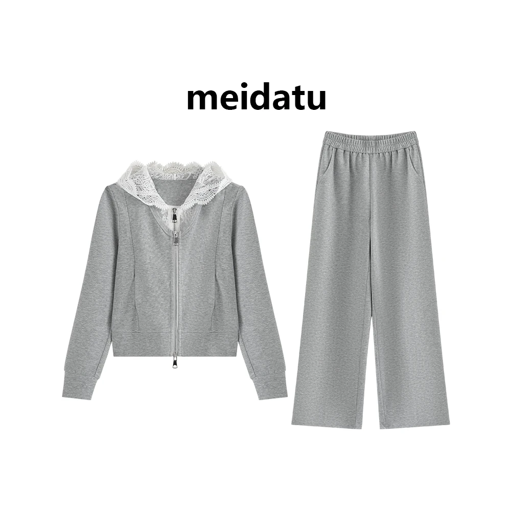 美哒兔（破价款）设计感拼接蕾丝连帽卫衣套装（高个子版CK227-6HG