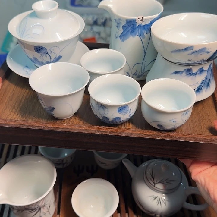 微瑕老物件影青系列荷花套组搭配山水茶漏