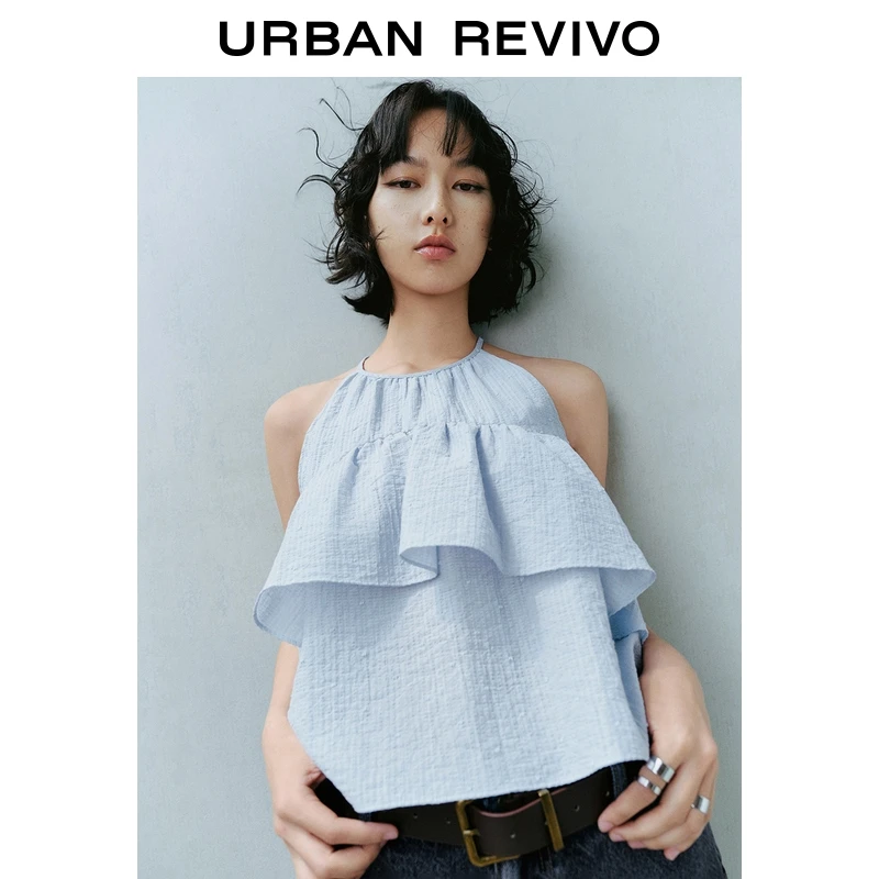 UR2025秋季新款女装休闲波嬉风系带无袖罩衫衬衫UYY250058+