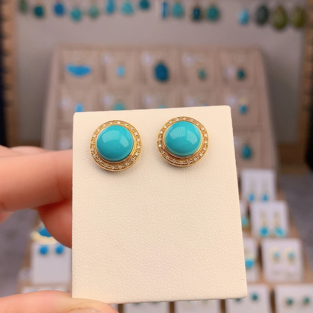 绿松石18K金镶嵌耳饰
