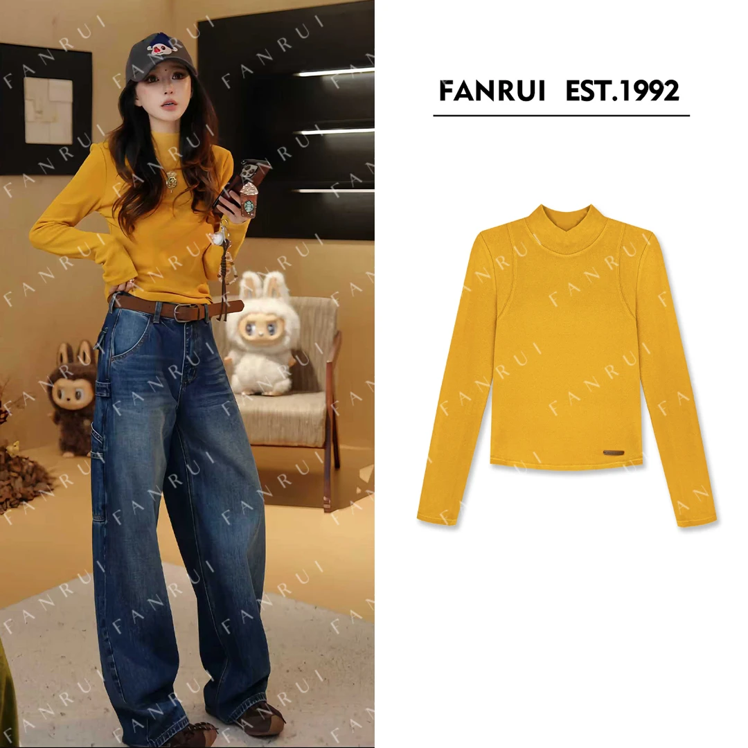 FANRUI/泛芮「贝贝biuu」线条设计感百搭简约休闲半高领上衣B18779