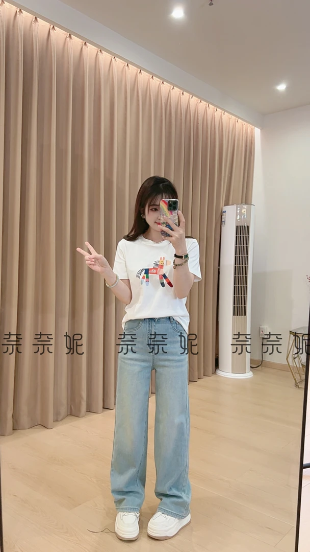 奈奈妮【空气蓝牛仔】直筒牛仔裤夏季休闲时尚百搭99003