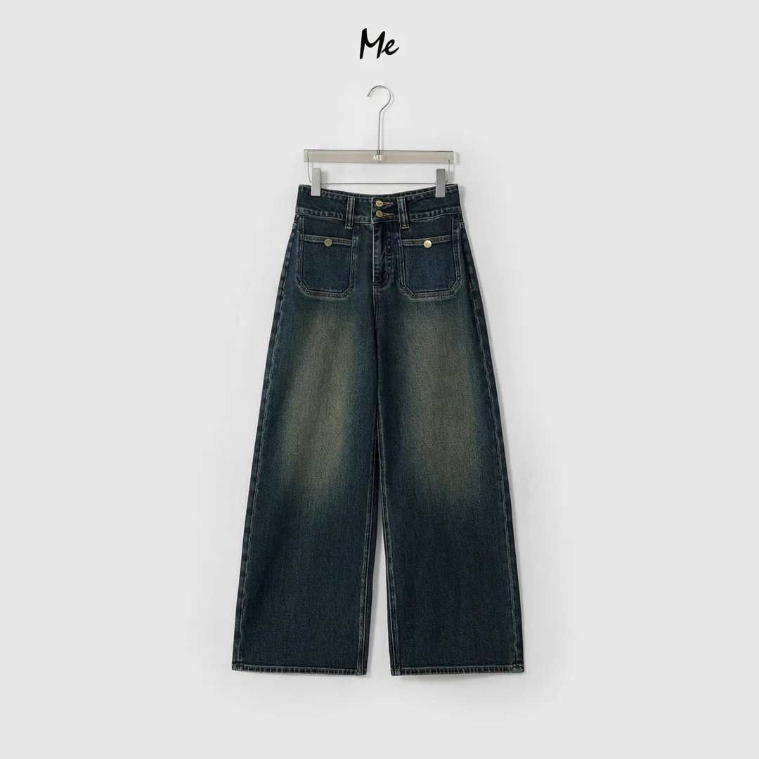 ME【金字塔蓝牛】复古水洗奢牌造型高弹高腰显瘦百搭牛仔裤MESA2035