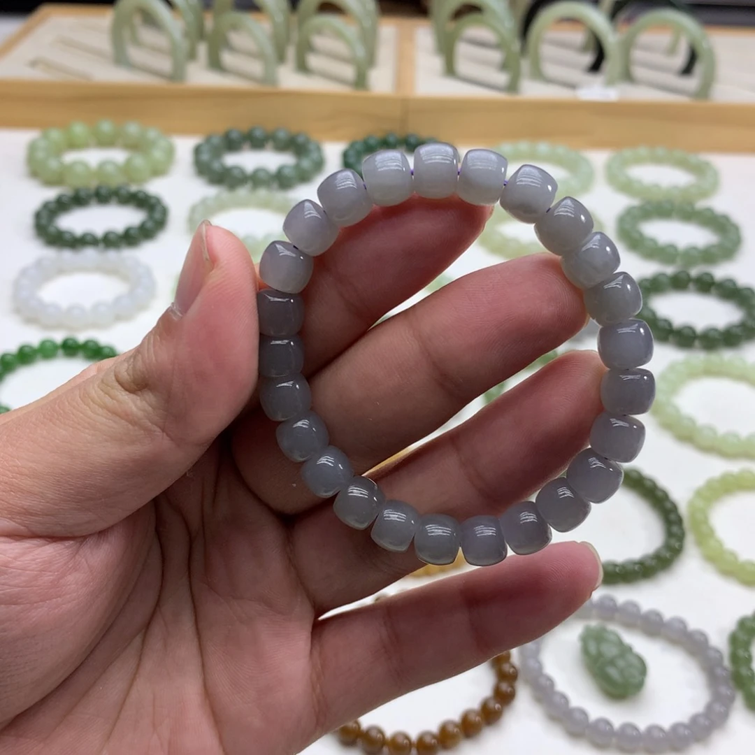 和田玉手串（直切烟紫8.5）未镶嵌