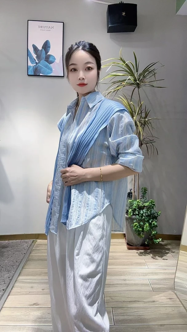 女士时尚休闲条纹保暖加厚衬衫宽松百搭上衣