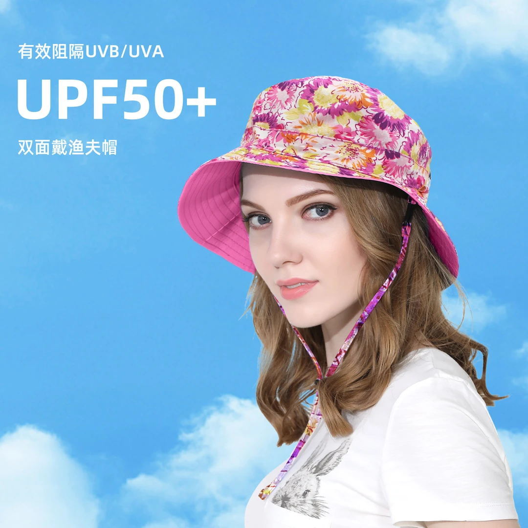 ins新款棉质双面戴亲子渔夫帽夏季透气大檐帽格子遮阳帽女