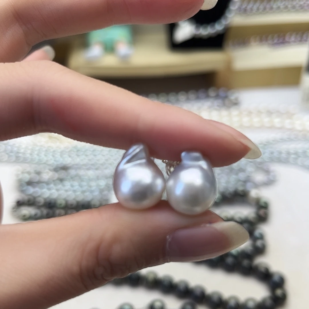 银S925镶嵌海水珍珠耳饰