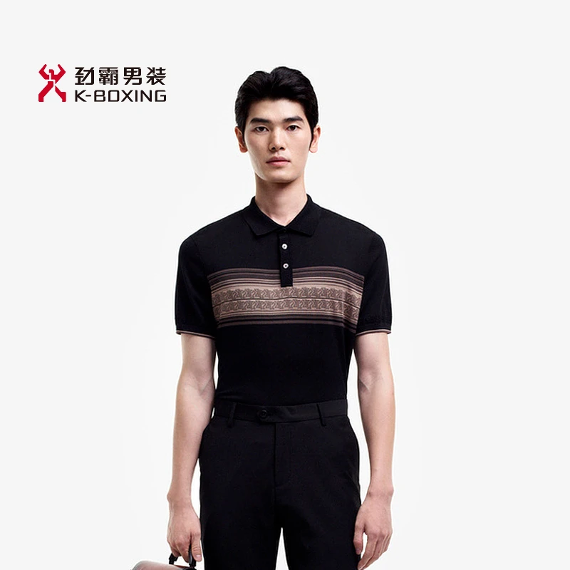 劲霸男装春夏条纹提花潮流时尚高档商务休闲短袖T恤│BTLE2913