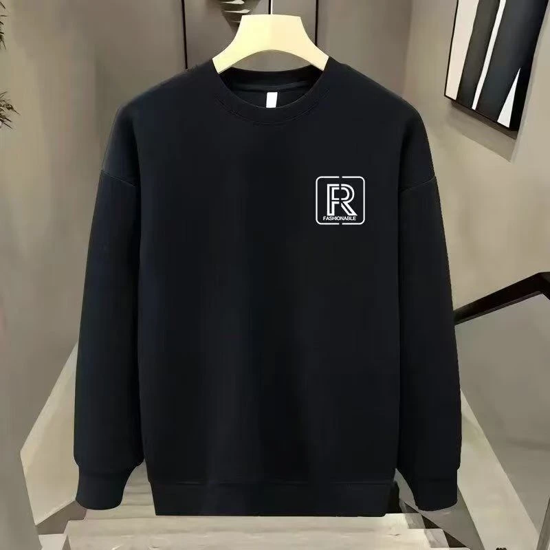 雅鹿男装时尚爆款保暖加绒百搭休闲圆领卫衣潮流高档帅气宽松印花