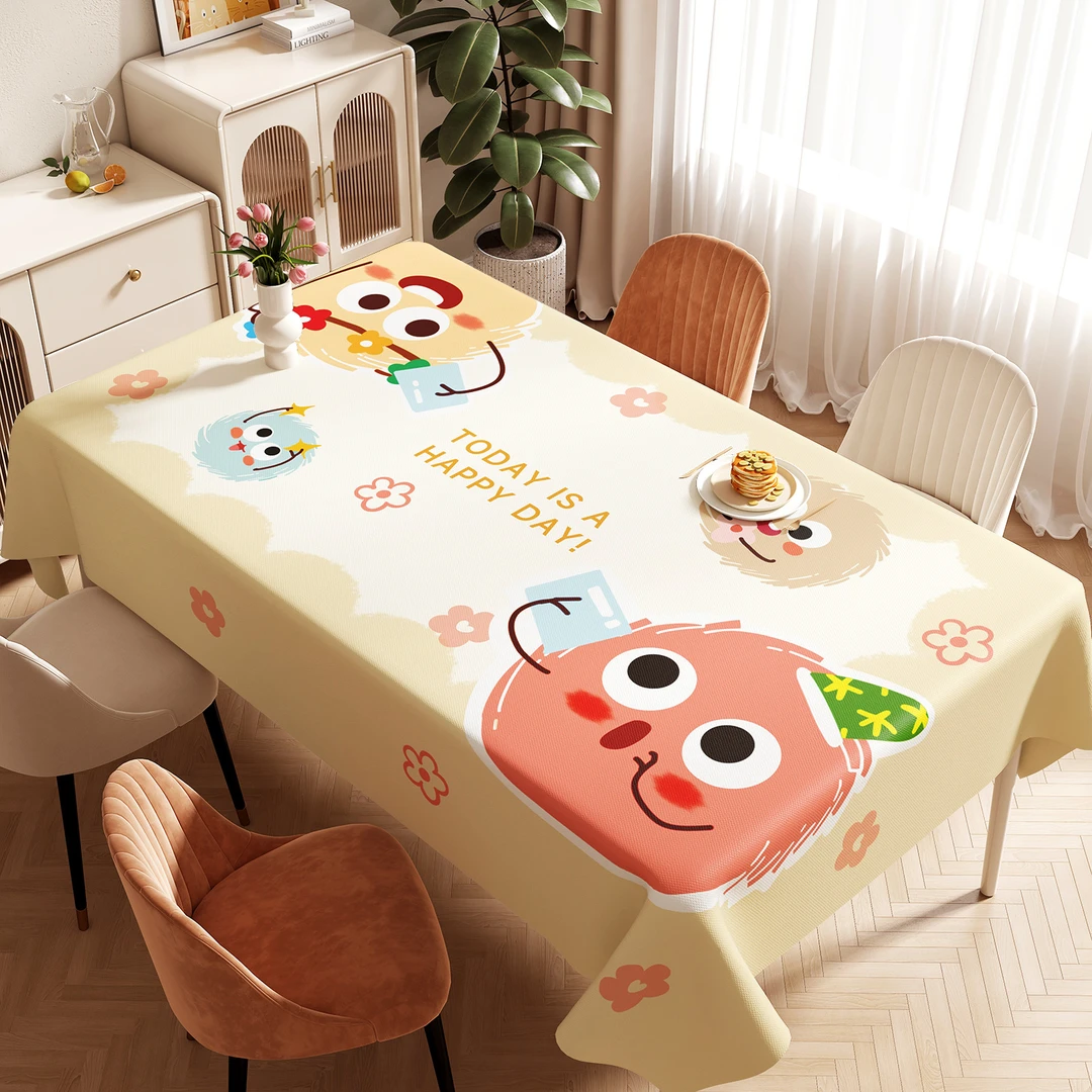 多巴胺桌布防水防污免洗防烫轻奢高级感长方形餐桌布卡通茶几台布