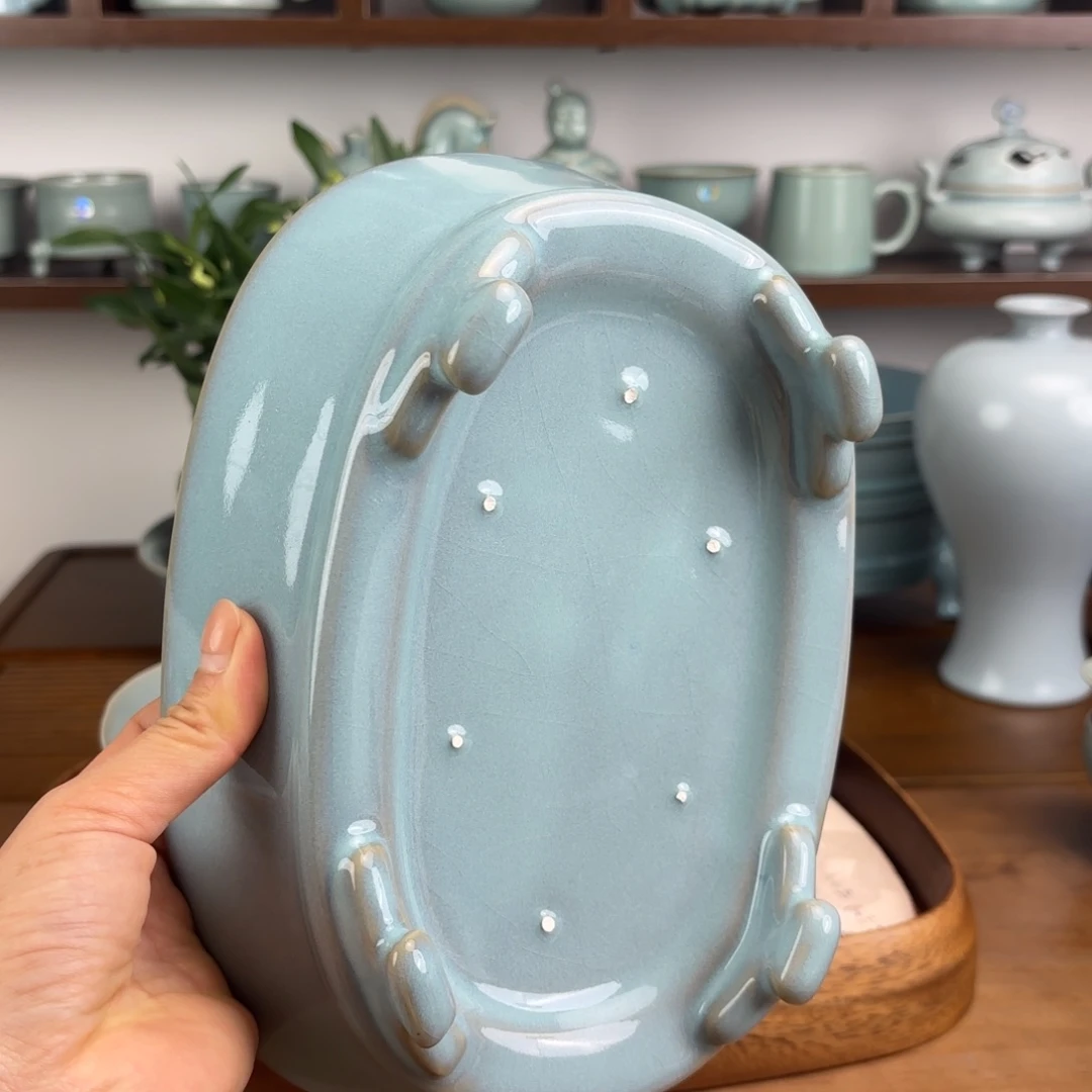 天青釉大号水仙盆微瑕