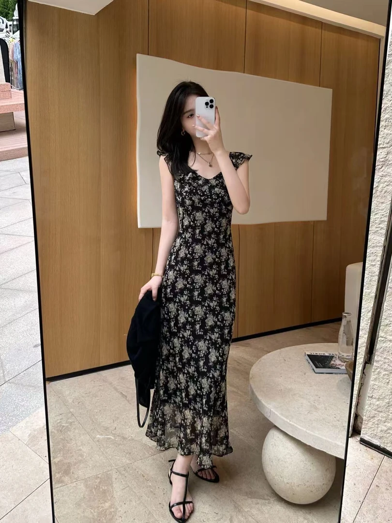 LUOZHIYIN/罗知音D312563M显瘦碎花提花连衣裙中长款裙子