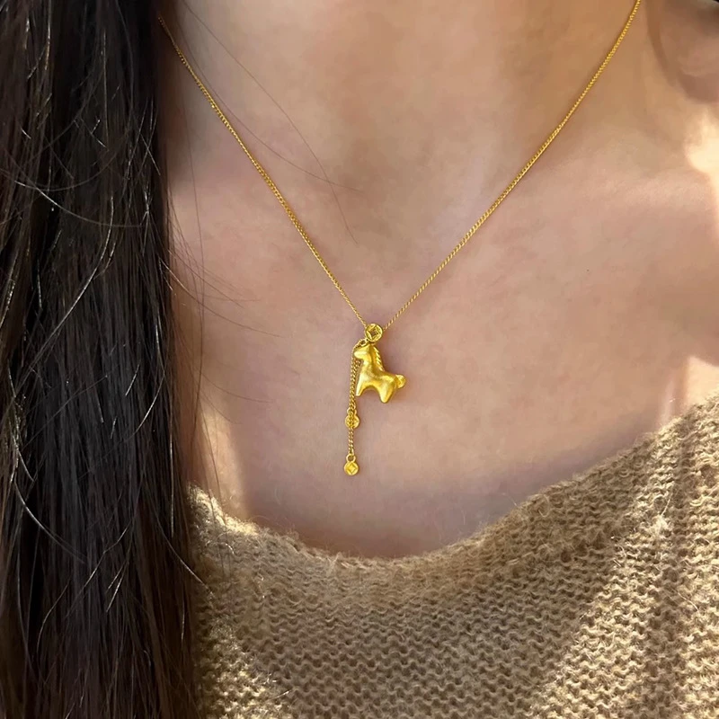 钛钢项链 古法磨砂小马项链 r5511