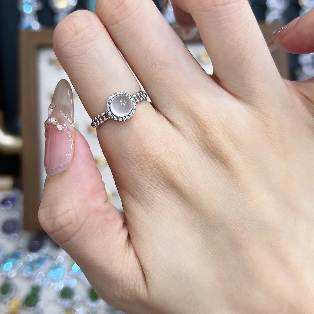 岫玉银S925镶嵌戒指