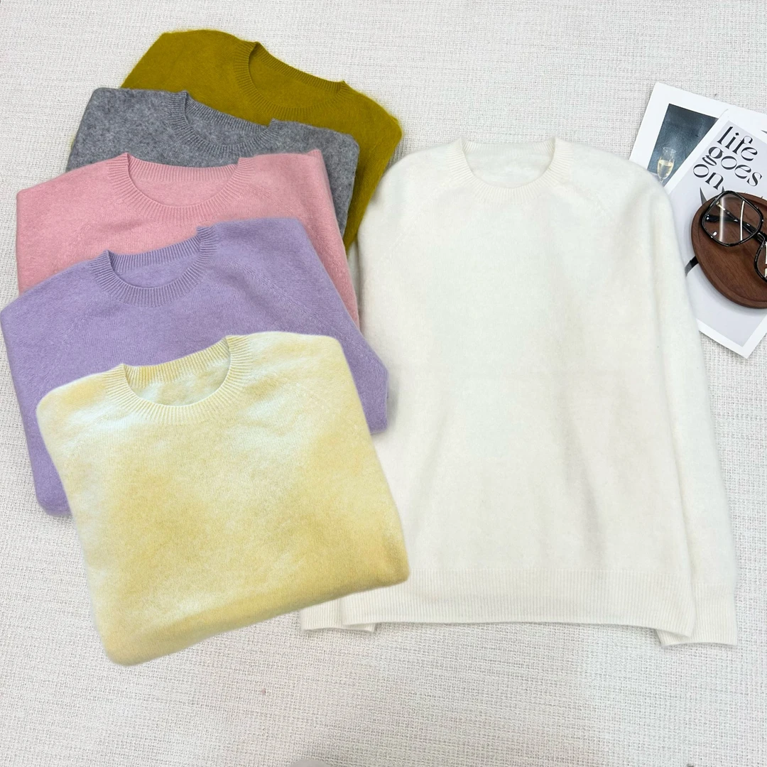 【叶子服饰】秋季新款常规简约纯色百搭拉毛基础毛衣7013