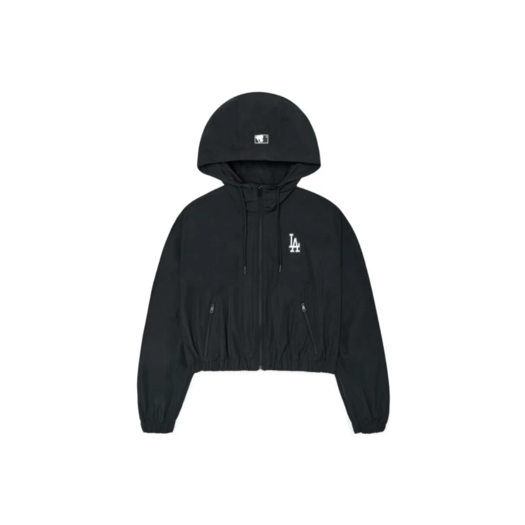 MLB logo徽标短款连帽夹克 韩版 女款 黑色时尚休闲潮流宽松百搭