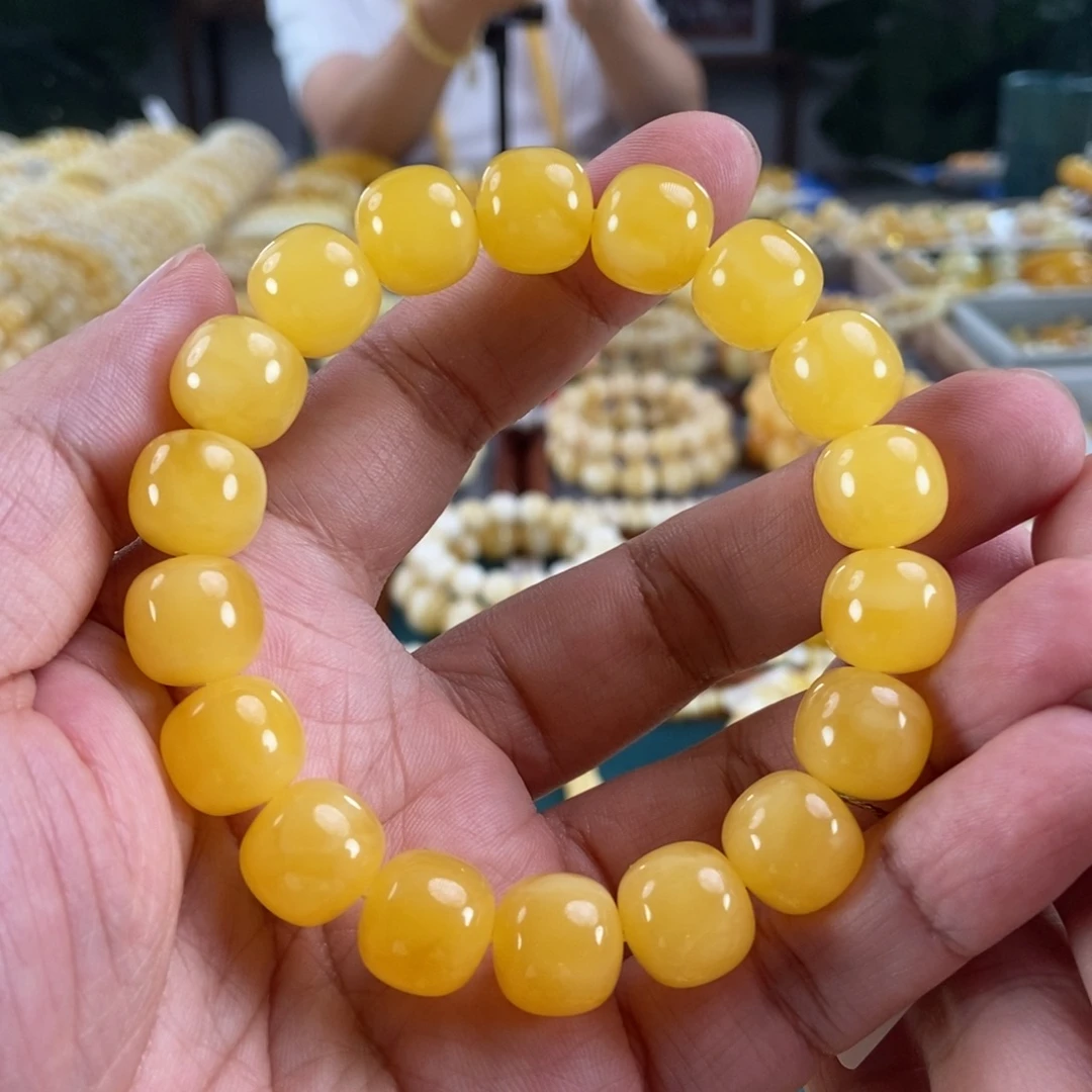 琥珀未镶嵌珠宝奇石13鸡油黄白花同料串24.26