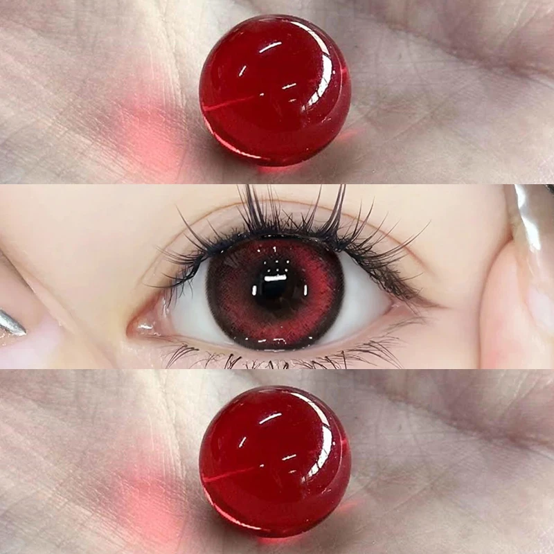 OVOLOOK酷飒血泣玫瑰红色大直径美瞳混血显色半年抛隐形眼镜2片装