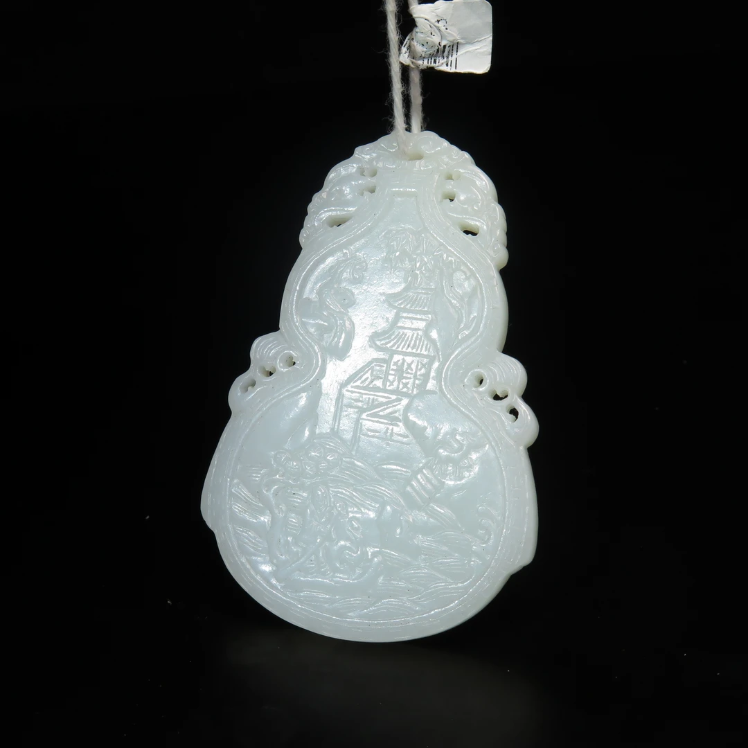 清代刻花葫芦佩/MZ019370/和田玉/民族文物