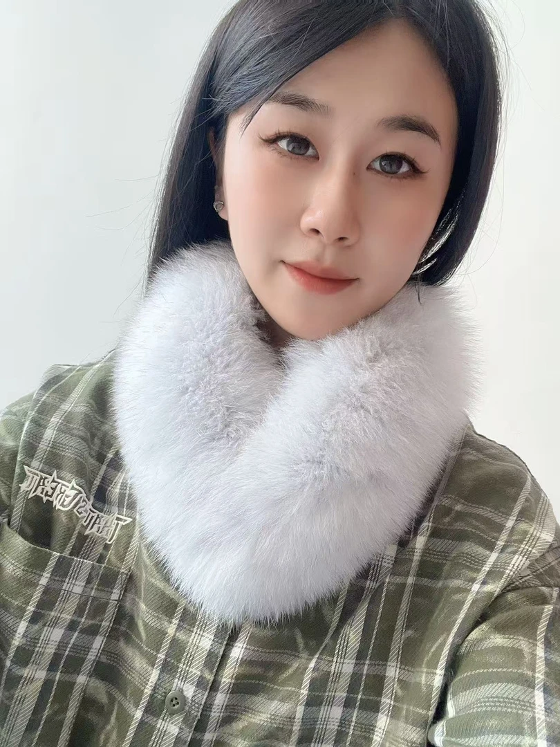 张元英同款狐狸毛双面毛内獭兔毛短款磁吸扣V字真毛领围脖围巾
