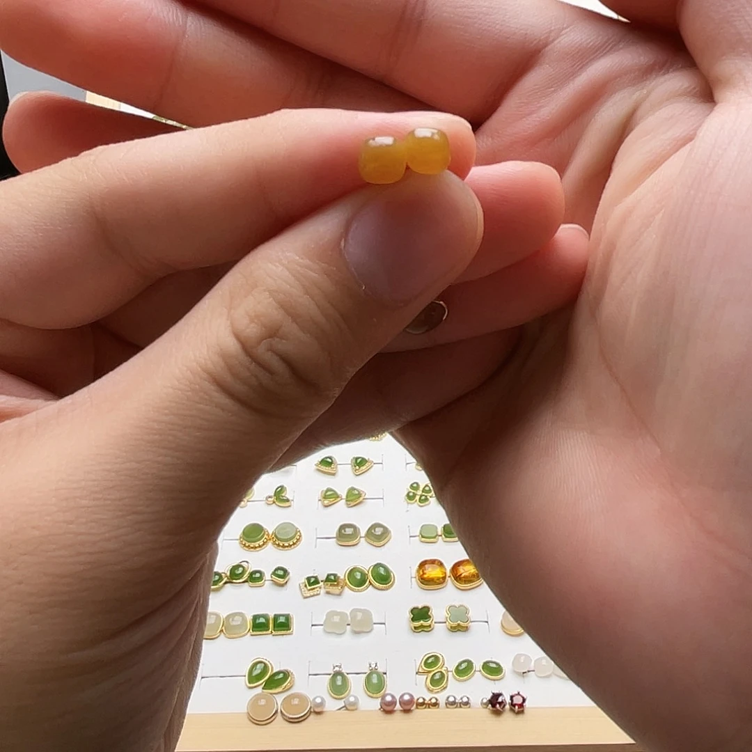 银S925镶嵌和田玉耳饰