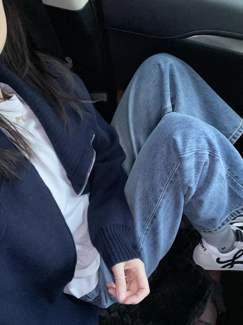 独特漂亮蓝色针织开衫外套女韩系chic别致穿搭百搭显瘦