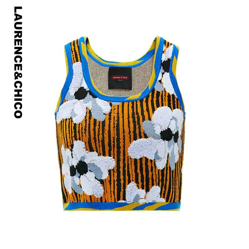 LAURENCE & CHICO花朵条纹针织背心C4AX10116001