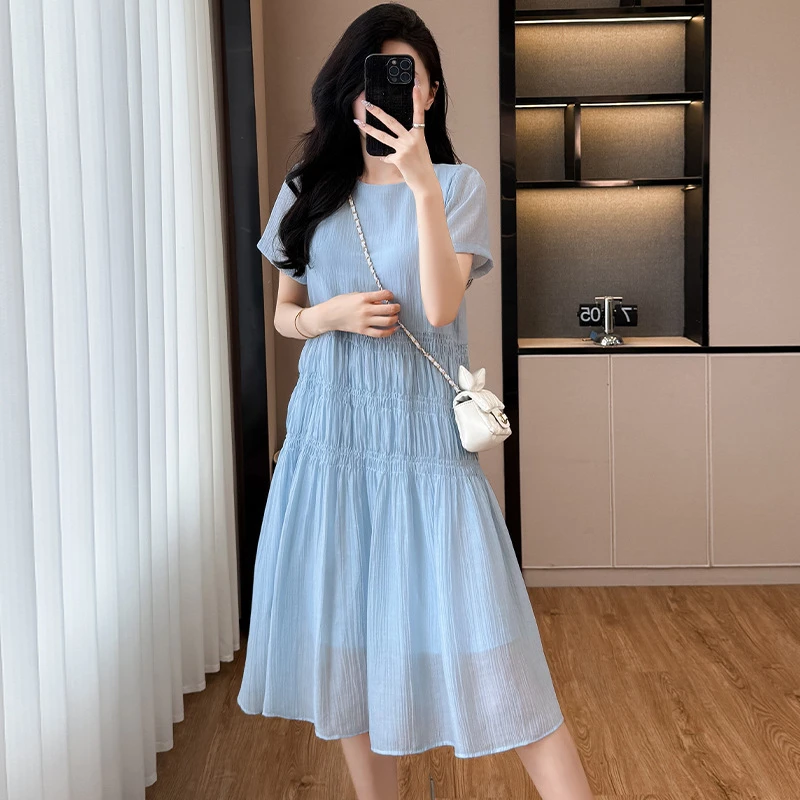 gcjsp3642法式温柔风蓝色网纱连衣裙女2025夏季时尚优雅气质裙子