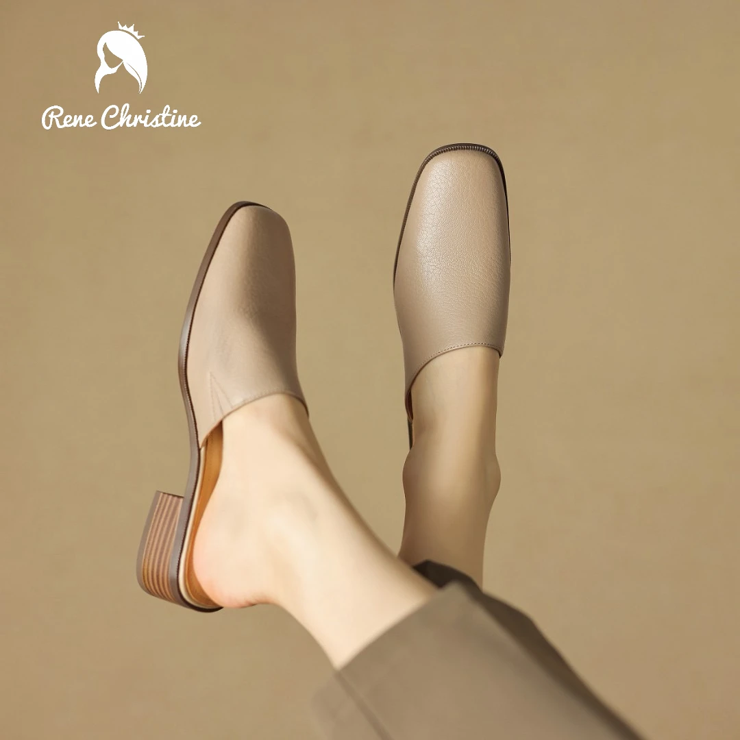 【口碑半拖】|34-40|4法式复古方头粗跟穆勒半托鞋外穿凉拖鞋