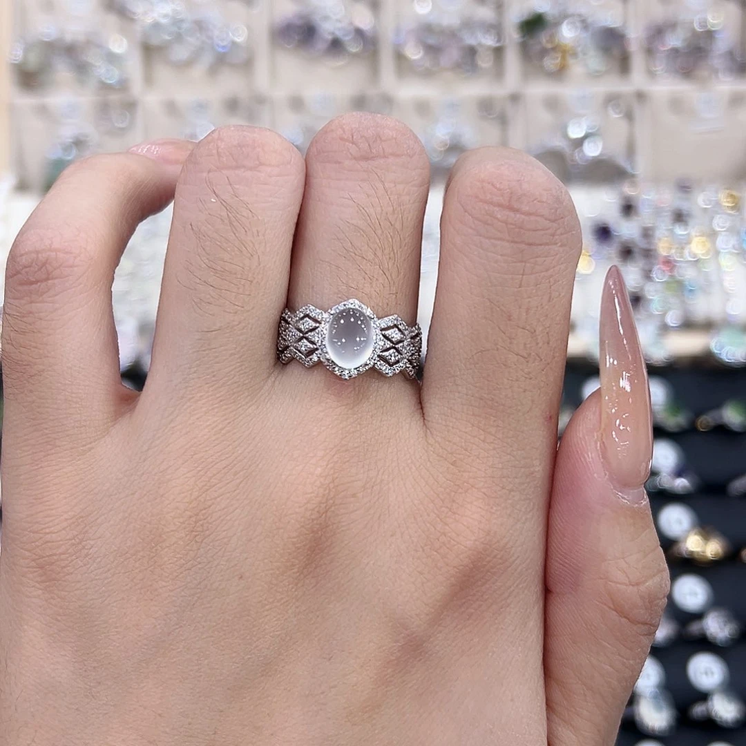 岫玉银S925镶嵌戒指