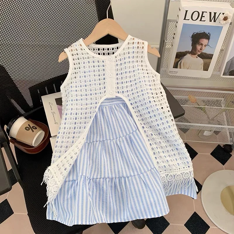 女童连衣裙夏装2025新款洋气儿童公主裙罩衫套装周岁宝宝礼服夏季