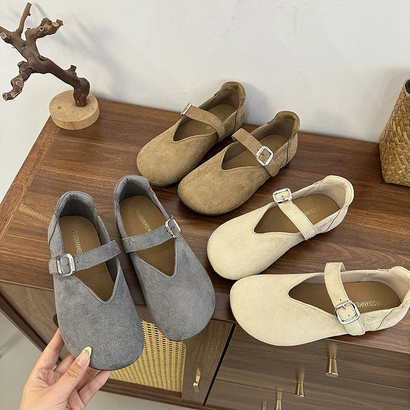 复古圆头平底勃肯鞋女款2025秋季新款配裙子玛丽珍单鞋浅口豆豆鞋