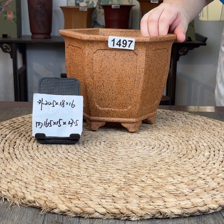 紫砂花盆  柴烧内奎宫灯六方1497