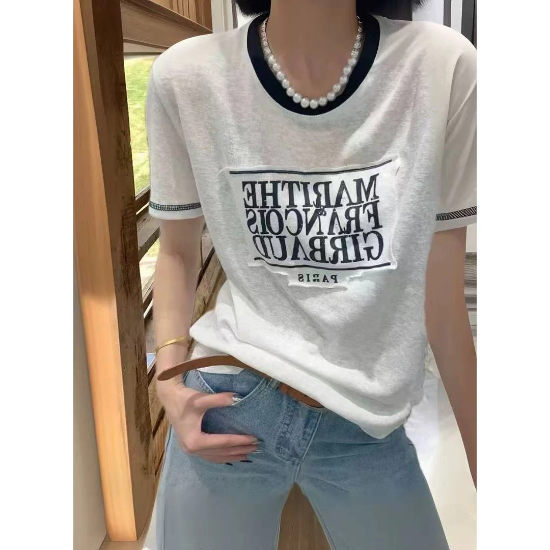 晶姐-7626-3欧货女装春夏季简约韩版网红春夏洋气时尚百搭短T