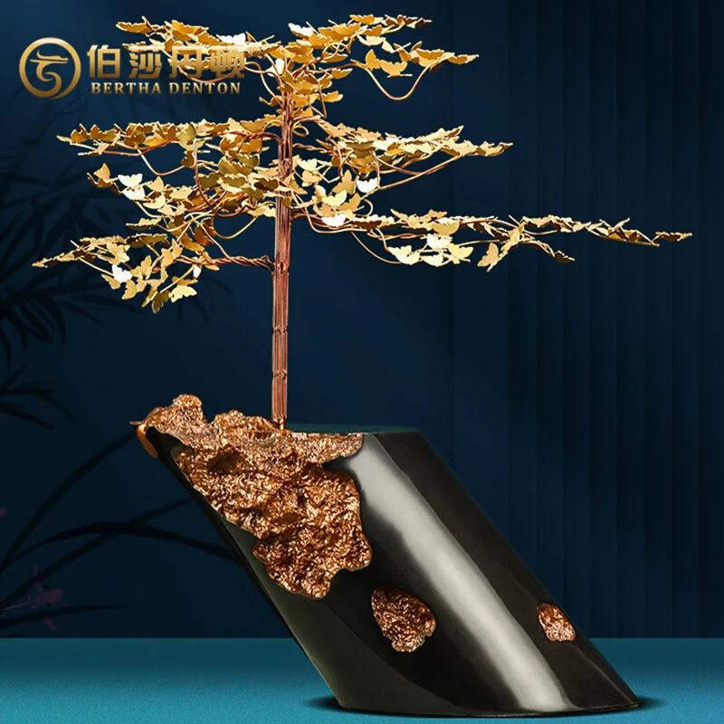 伯莎丹顿全铜发财树摆件招财创意礼品办公室摆件领导高档摇钱树