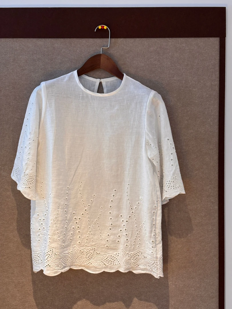 “自洽且平静”新款镂空百搭舒适不规则短袖-617-C