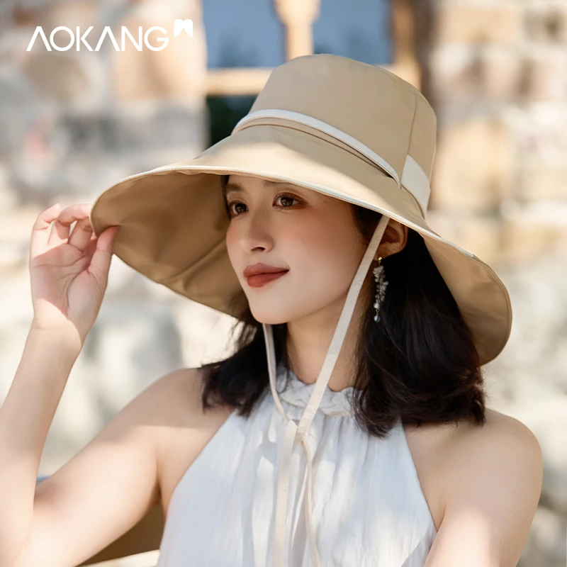 奥康春季夏季防紫外线防晒特大韩版渔夫帽平檐户外拼接帽子女款