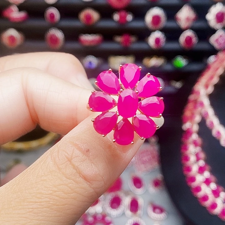 戒指红宝石银S925镶嵌