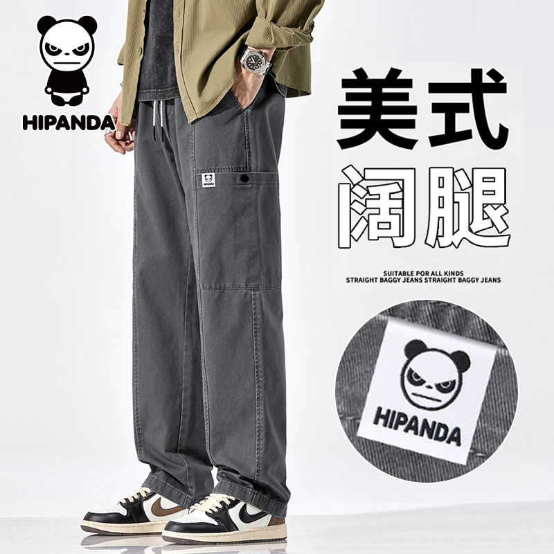 HiPanda你好熊猫纯棉工装休闲裤男士秋季新款宽松直筒潮牌长裤子