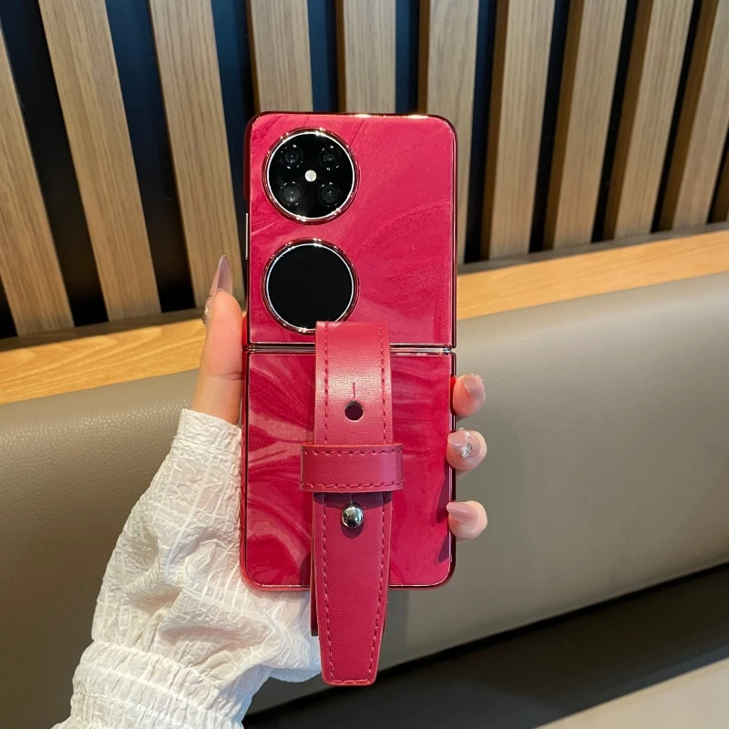 适用于华为Pocket2手机壳电镀流光纹腕带款p50pocket时尚潮流外壳