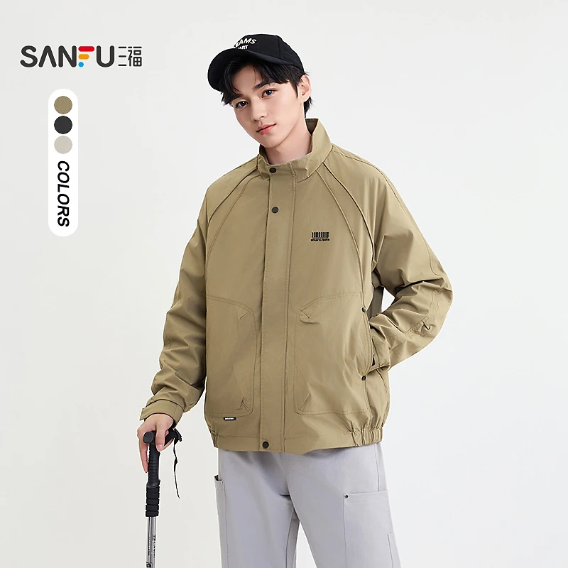 SANFU/三福流光风线条早秋新款男工装夹克休闲宽松立领外套509909
